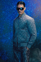 Silver Grey Quilted Bomber Jacket