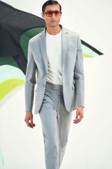 Grey Suede Leather Tailored Suit