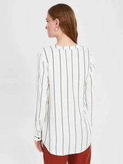 Button Detailed Striped Viscose Blouse