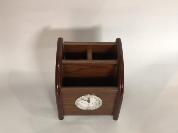 Wooden Pen Holder With Clock