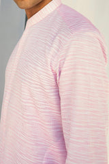 White-Pink Self-textured Front Open Kurta