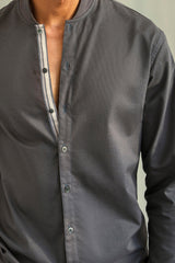 Charcoal Grey Rib Neck Kurta Shirt