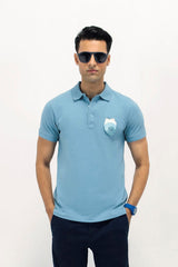 Sky Blue Textured Cotton Polo Shirt
