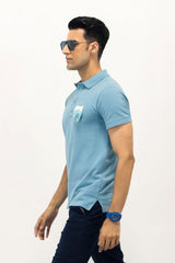Sky Blue Textured Cotton Polo Shirt