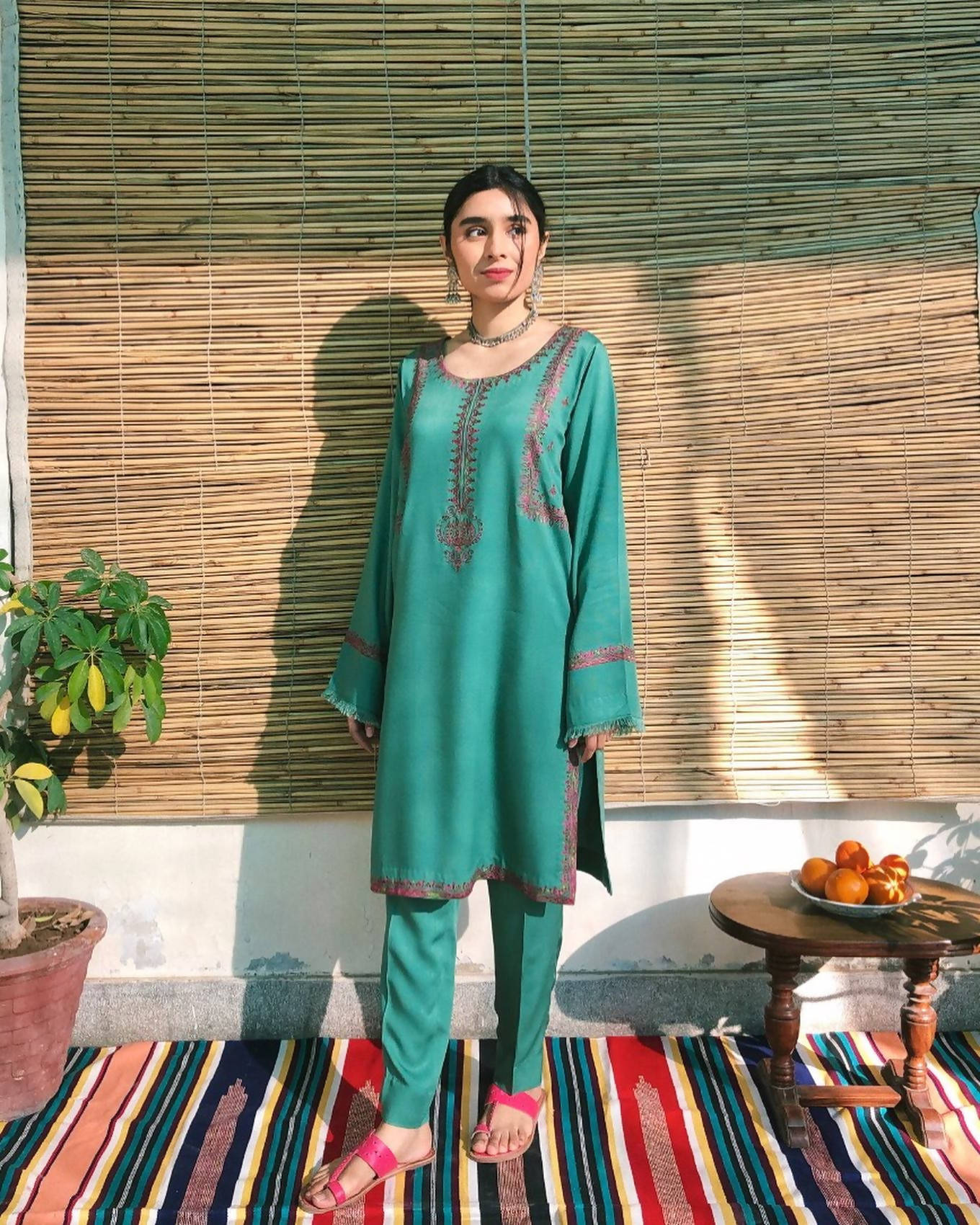 Sage Green 2-Piece Embroidered Suit