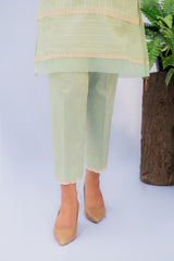 Light Green Lawn Co-ord Set with Heavy Lacework and Organza Detailing