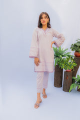 Lilac Lawn Co-ord Set with Heavy Lacework and Detailing