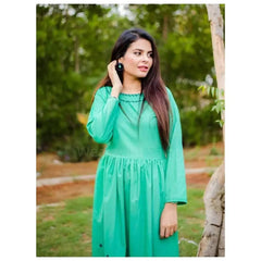 Green Hand Embroidered Long Frock