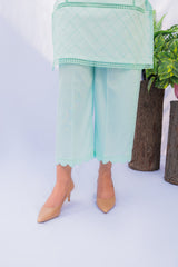 Sea Green Lawn Co-ord Set with Heavy Lacework & Scallop Detailing