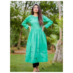 Green Hand Embroidered Long Frock