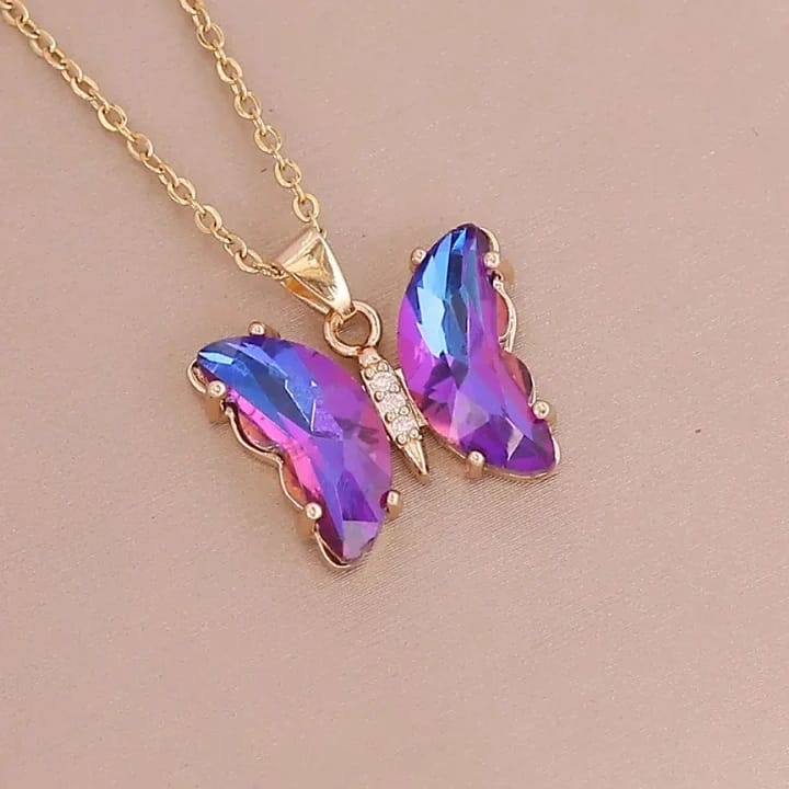 Crystal Butterfly Pendant with Gold Chain