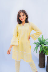 Yellow Lawn Co-ord Set with Heavy Lacework