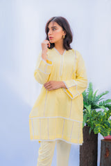Yellow Lawn Co-ord Set with Heavy Lacework