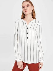 Button Detailed Striped Viscose Blouse
