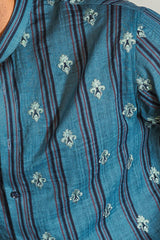 Cerulean Blue Irish Linen Printed-Embroidered Kurta