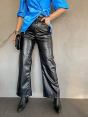 Wide Leg High Waist Leather Trousers